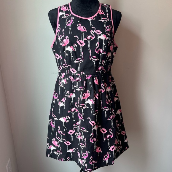 Crown & Ivy Black Black & Pink Flamingo Dress -Size 12P - Picture 2 of 13